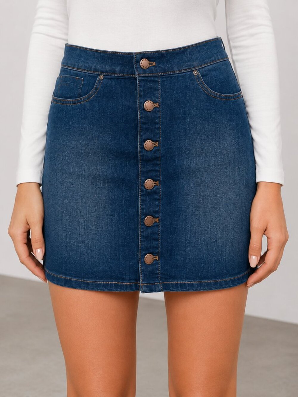 Medium Wash Button Front Denim Mini Skirt A Line NWT